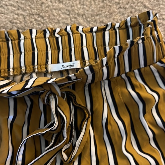 Papaya Yellow Black and White Striped Flowy Women’s Shorts - Picture 3 of 3